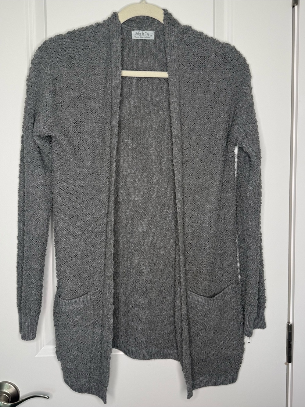 Soft Open-Front Gray Knit Cardigan by Staccato & Joy